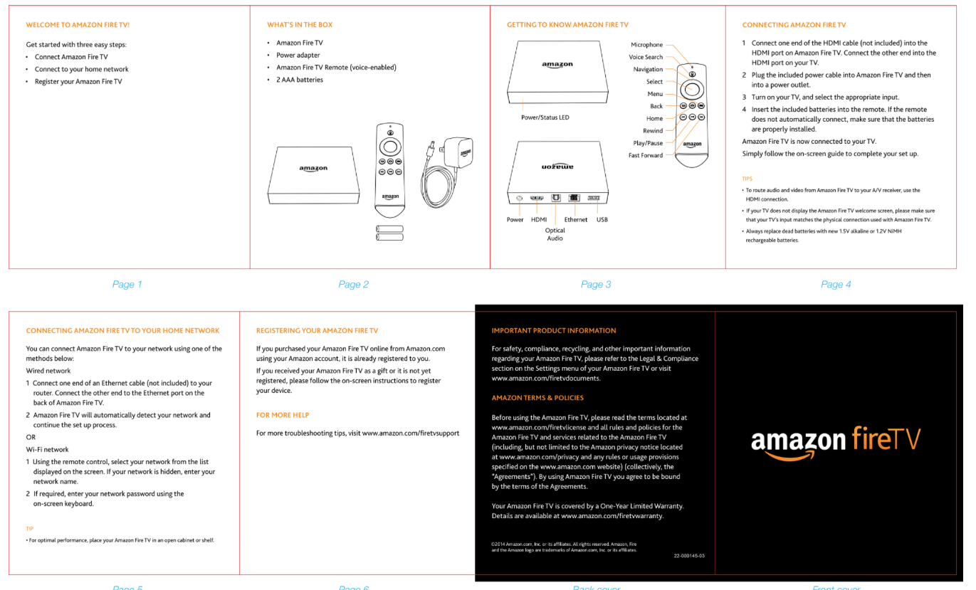 Краткая инструкция для быстрого старта от Amazon fireTV. Полная версия занимает 39 страниц