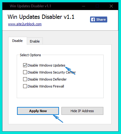 Отключаем обновления Windows 10 через программу Win Updates Disabler