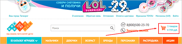 Раздел на сайте toy.ru