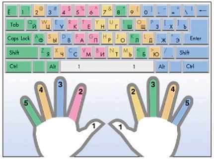 Расположение пальцев на клавиатуре