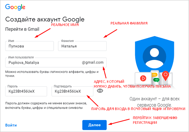 Регистрация электронной почты Gmail